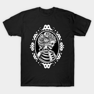 White Skeleton Girl in Frame Cameo T-Shirt